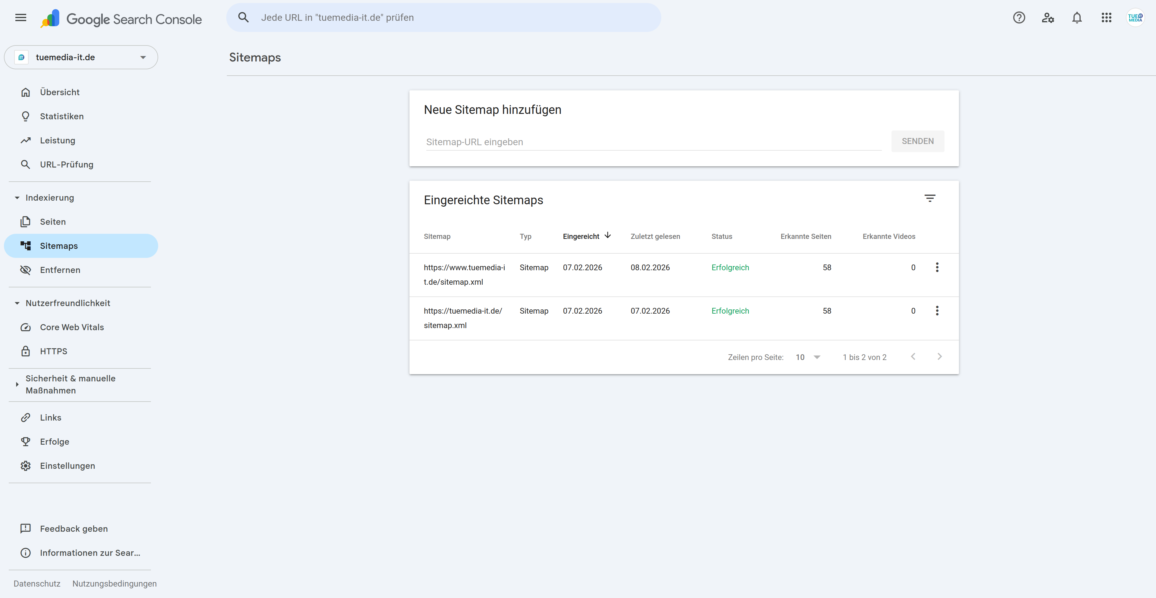 Google Search Console Übersicht